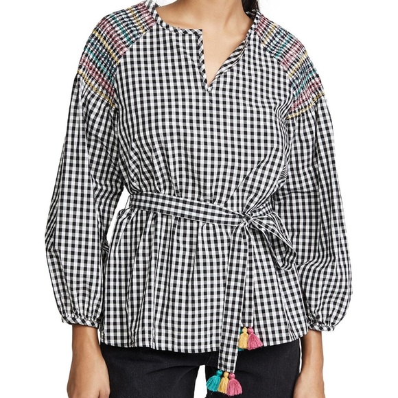 NWOT madewell smocked gingham blouse - Picture 1 of 8